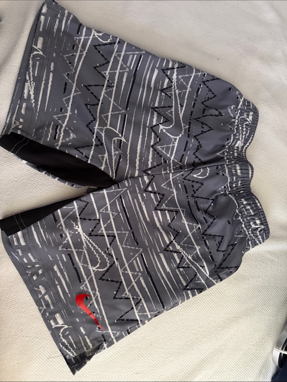Nike Gray Graphic Shorts with Red Swoosh